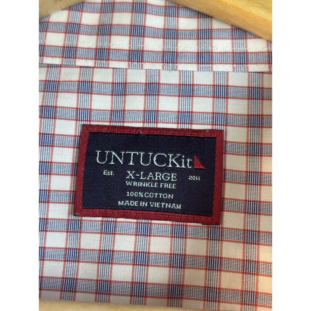 UNTUCKit Men's XL Wrinkle Free Button Down Shirt Orange Plaid Vinhas Cotton Off - Picture 2 of 7